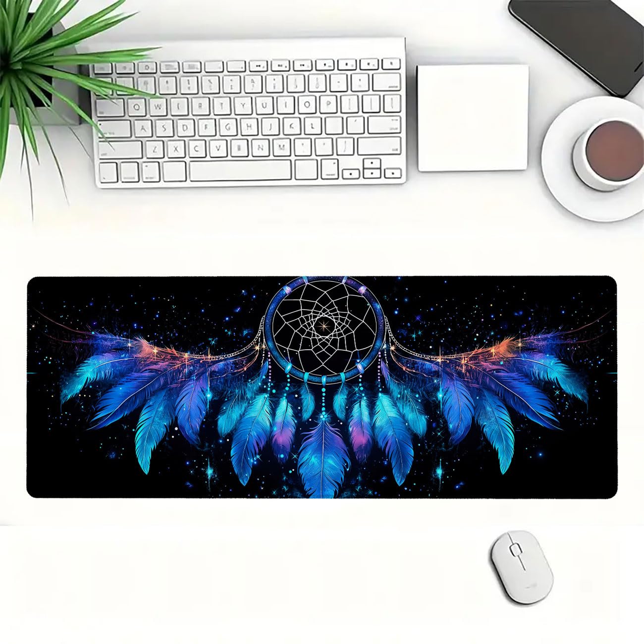 Feder-Schreibtischunterlage, Traumfänger, Fantasy, XL, großes Mauspad, erweitertes Laptop-Tastatur-Matte, Gaming-Schreibtischunterlage, Schreibtisch-Zubehör für Arbeit und Studium, 80 x 30 cm