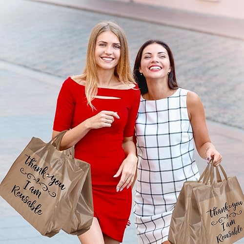 Miniatura 5 de 500 bolsas de compras con asas de 12 x 6.75 x 14 pulgadas, bolsas de plástico reutilizables de color marrón a granel de 2 mil, bolsa de regalo de