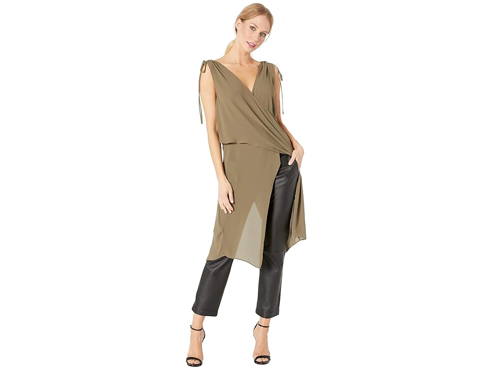 

BCBGMAXAZRIA Sleeveless Drape Top (Dusty Olive) Women's Clothing