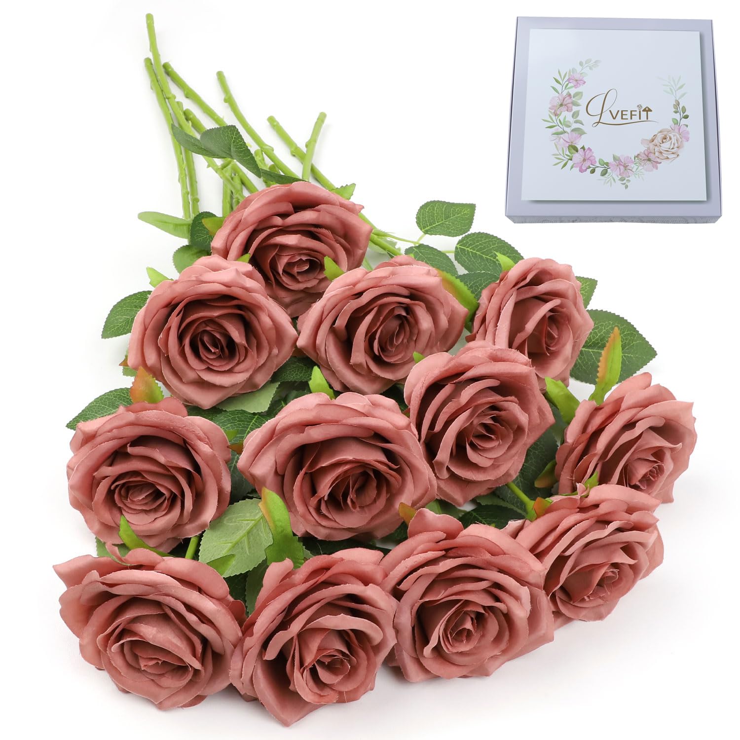 Bouquet Di 12 Rose Artificiali In Seta Con Stelo Lungo - Finti Fiori Decorativi Per Casa, Matrimoni E Feste (Rosa Sfumato)