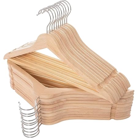 ELONG HOME Solid Wooden Hangers 20 Pack, Wood Suit Hangers with Extra Smooth Finish, Precisely Cut Notches and Chrome Swivel Hook, Wooden Clothes Hangers for Shirt Coat Jacket Dress, Natural