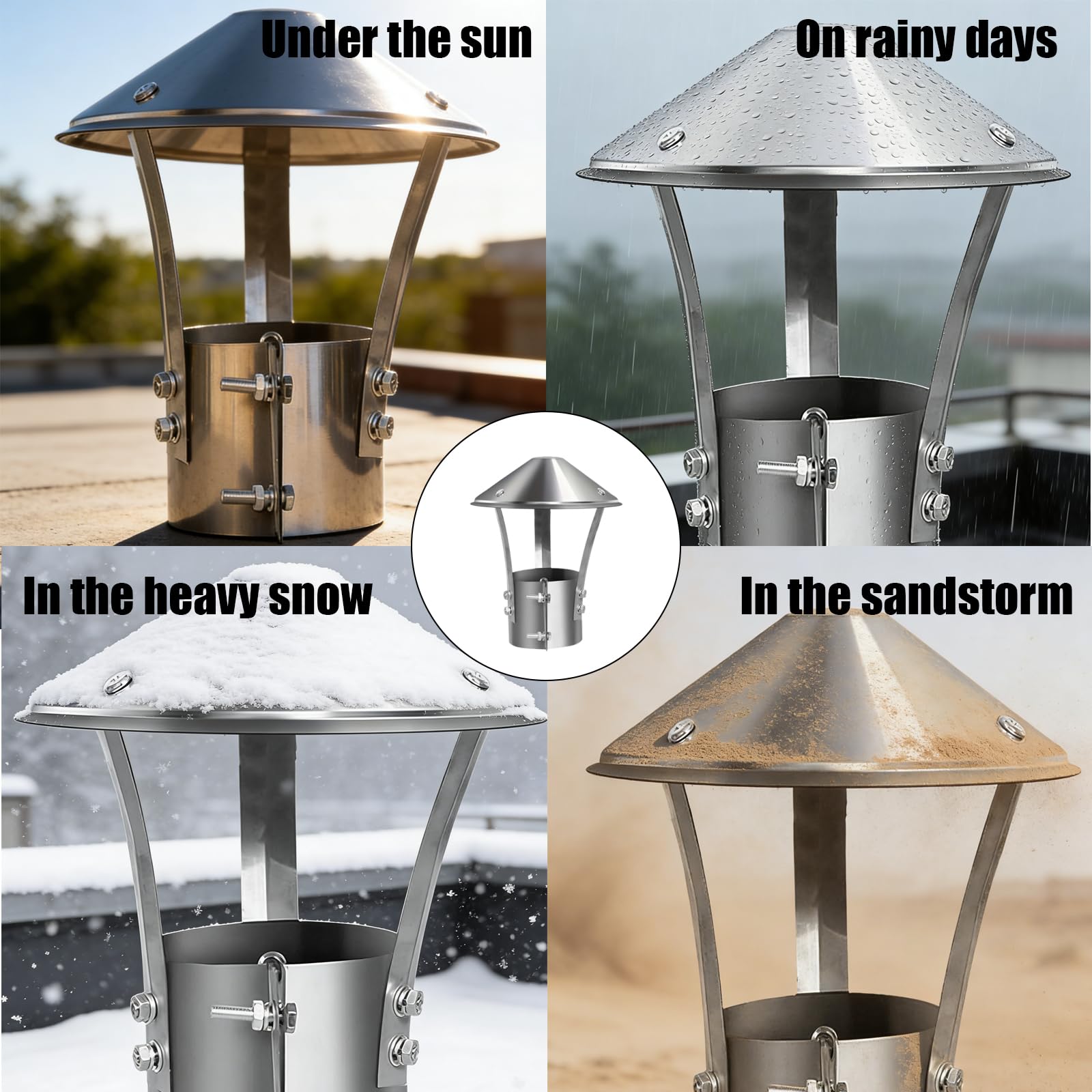Cubierta de chimenea, 75 mm Tapa de lluvia de acero inoxidable, Cubierta para la lluvia de acero inoxidable, Cubierta para chimenea de acero inoxidable, conducto de escape, ventilación del techo