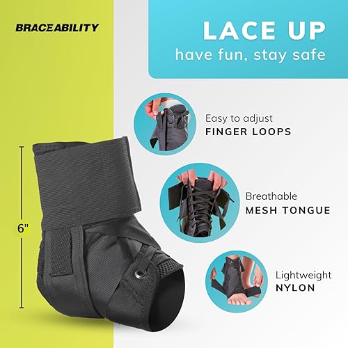 Miniatura 3 de BraceAbility Lace Up - Tobillera para niños, figura pediátrica 8, esguince para jóvenes activos, niños en deportes, protección de baloncesto,