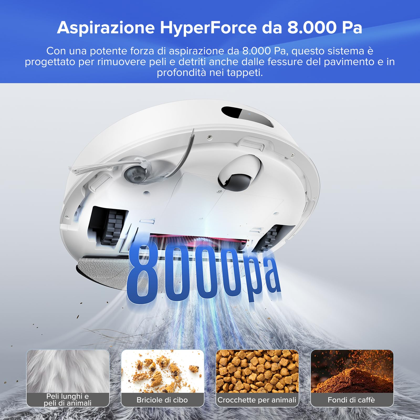 roborock Q7 L5+ Robot Aspirapolvere con Stazione Svuotamento Automatico, 8.000 Pa, Quantità d'acqua Regolabile per il Lavaggio, Doppio Anti-groviglio, Auto Boost sui Tappeti, Bianco