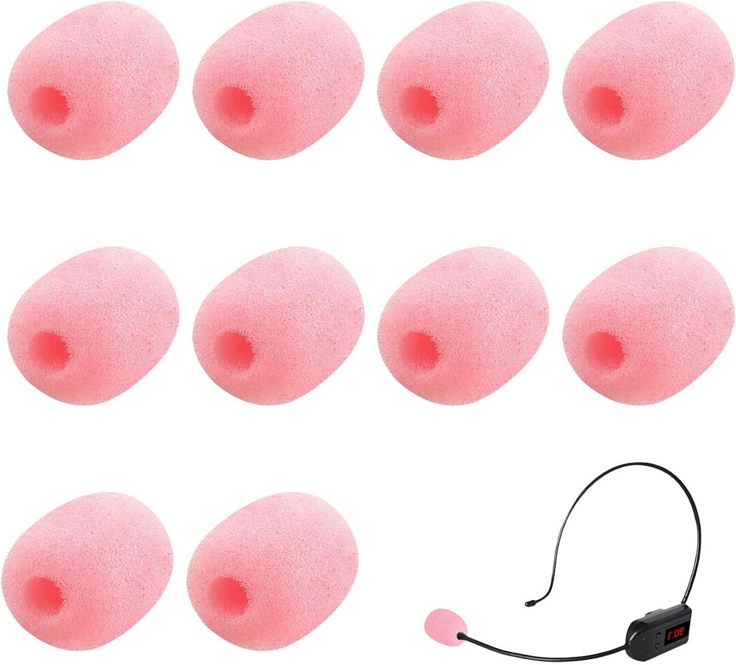 SUMAJU 10 Pack Lapel Headset Microphone Windscreen,Christmas Stocking Stuffers Microphone Sponge Foam Cover Mini Size Lavalier Microphone Windscreen for Variety of Headset Microphone, Pink