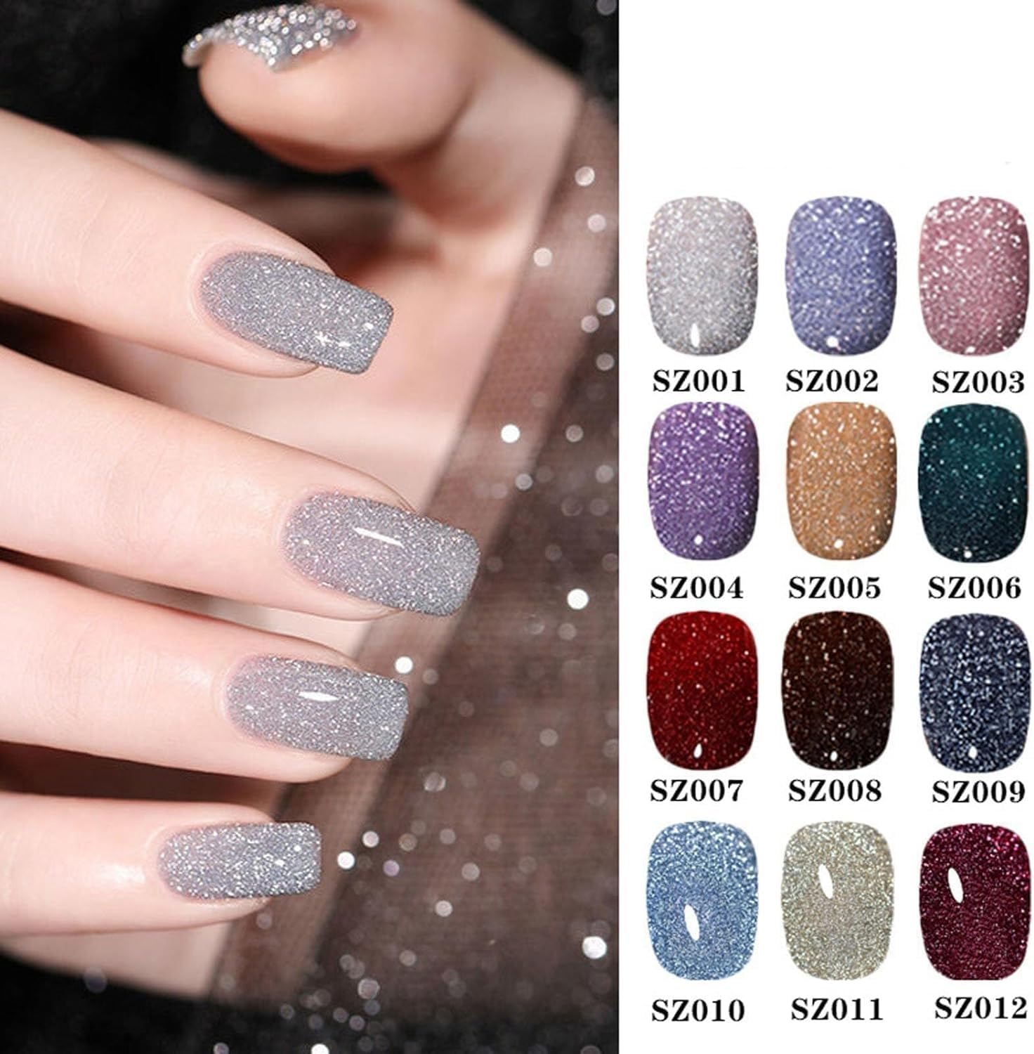 High Density Glitter Nail Gel Polish 12 Colors, 2024 New High Density Glitter Nail Polish, Reflective Gel Nail Polish, Holographic Glitter Nail Polish Manicure (12 Colors, 5cm)