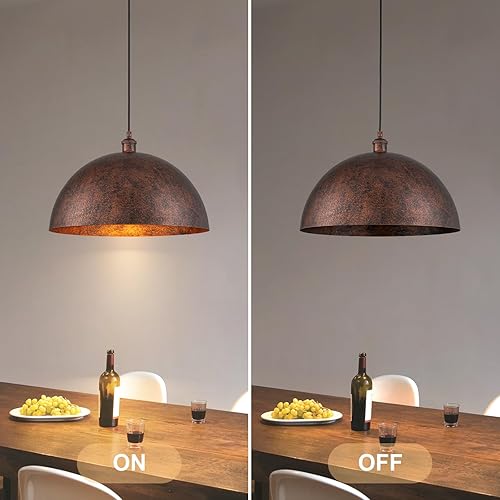 Miniatura 5 de Lámpara colgante industrial de cúpula de metal de 17.7 pulgadas, luces colgantes industriales óxido para isla de cocina, lámparas colgantes