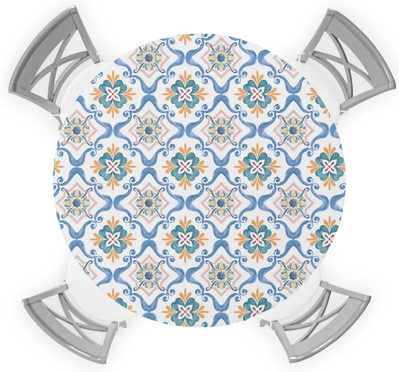 Classic Tiles Waterproof Table Cloth Round Cover, Outdoor