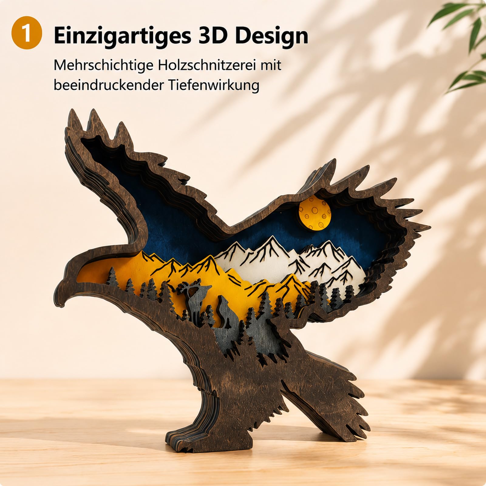 Drawelry 3D Madera Estatua de Animal Adornos Mano Tallada Escultura Bosque Animales Figura Artesanías Decoracion para Escritorio Hogar Sala Estar Oficina Deco Regalos Cumpleaños Navidad (Águila)