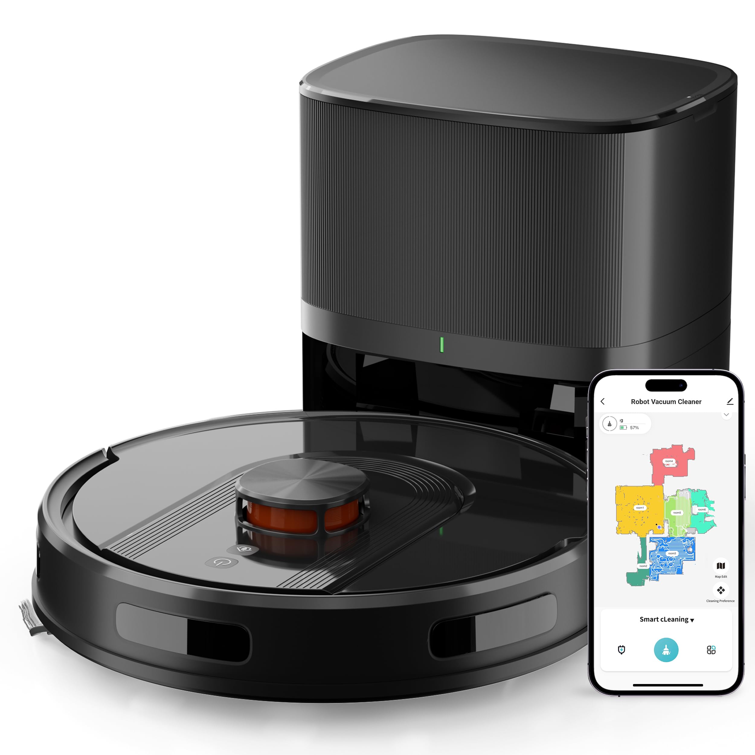 Combo robô aspirador de pó e esfregão com autoesvaziamento, limpeza de mapa personalizável com navegação LiDAR, sucção de 6000Pa, zonas inteligentes sem movimento, aspirador de pó robótico mãos livres