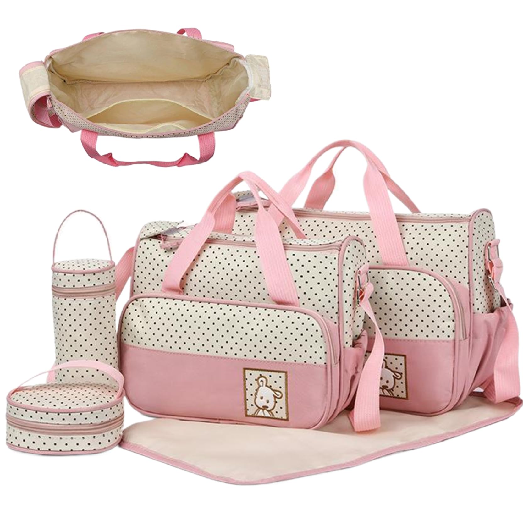 Borse per pannolini per neonati maschi 5 pezzi/set Kit per la cura dei neonati multifunzionale a prova di acqua e polvere con due borse borsa per biberon piccola borsa per il pranzo e tappetino per pa