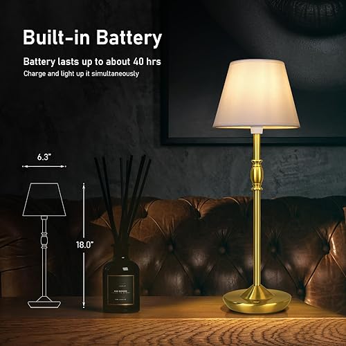 Miniatura 3 de Cordless Table Lamp Portable Small LED Touch Lamp with Dimmer, 18" 2700K Rechargeable Battery Light for Bedside, Dining Room, Bedroom Lamp, Patio,