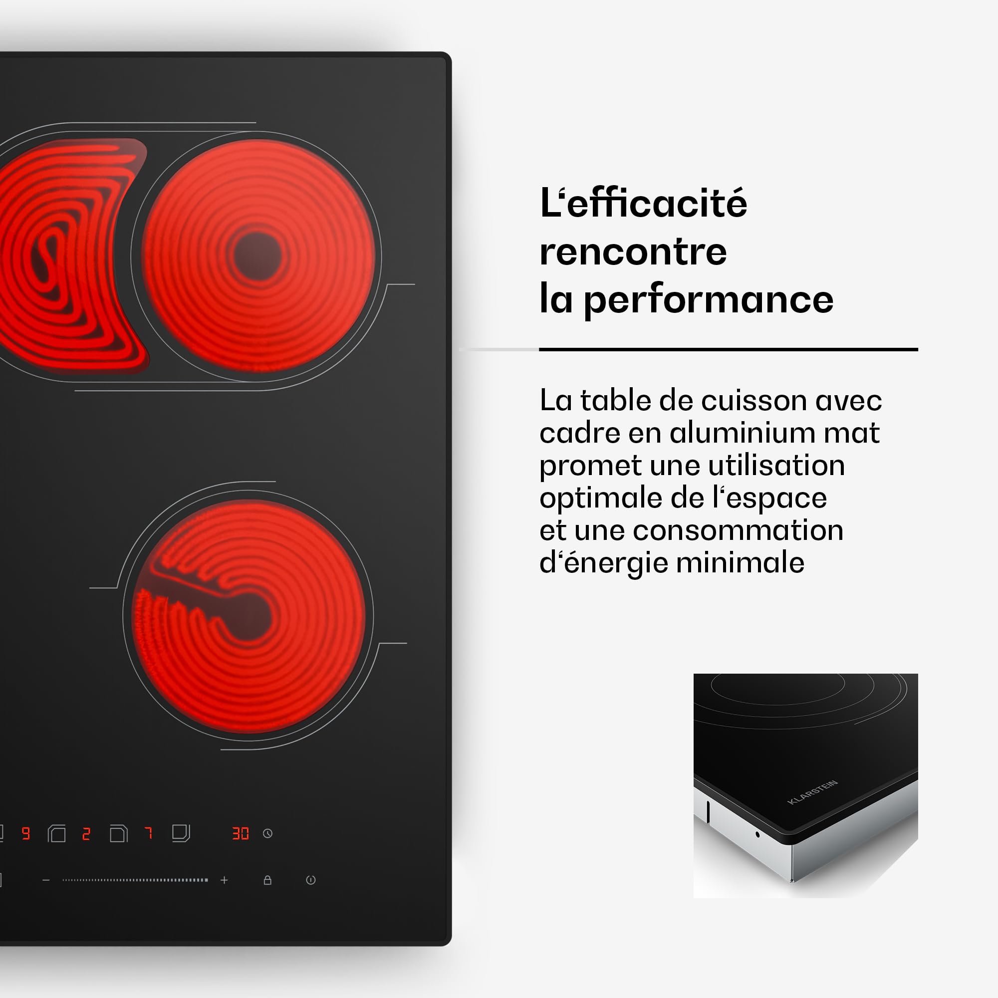 Klarstein Plaque Vitrocéramique 4 Feux - 60 cm, 6700 W, Commande Tactile, Minuterie, Sécurité Enfants, 9 Niveaux, Surface Verre, Table de Cuisson Vitrocéramique Moderne