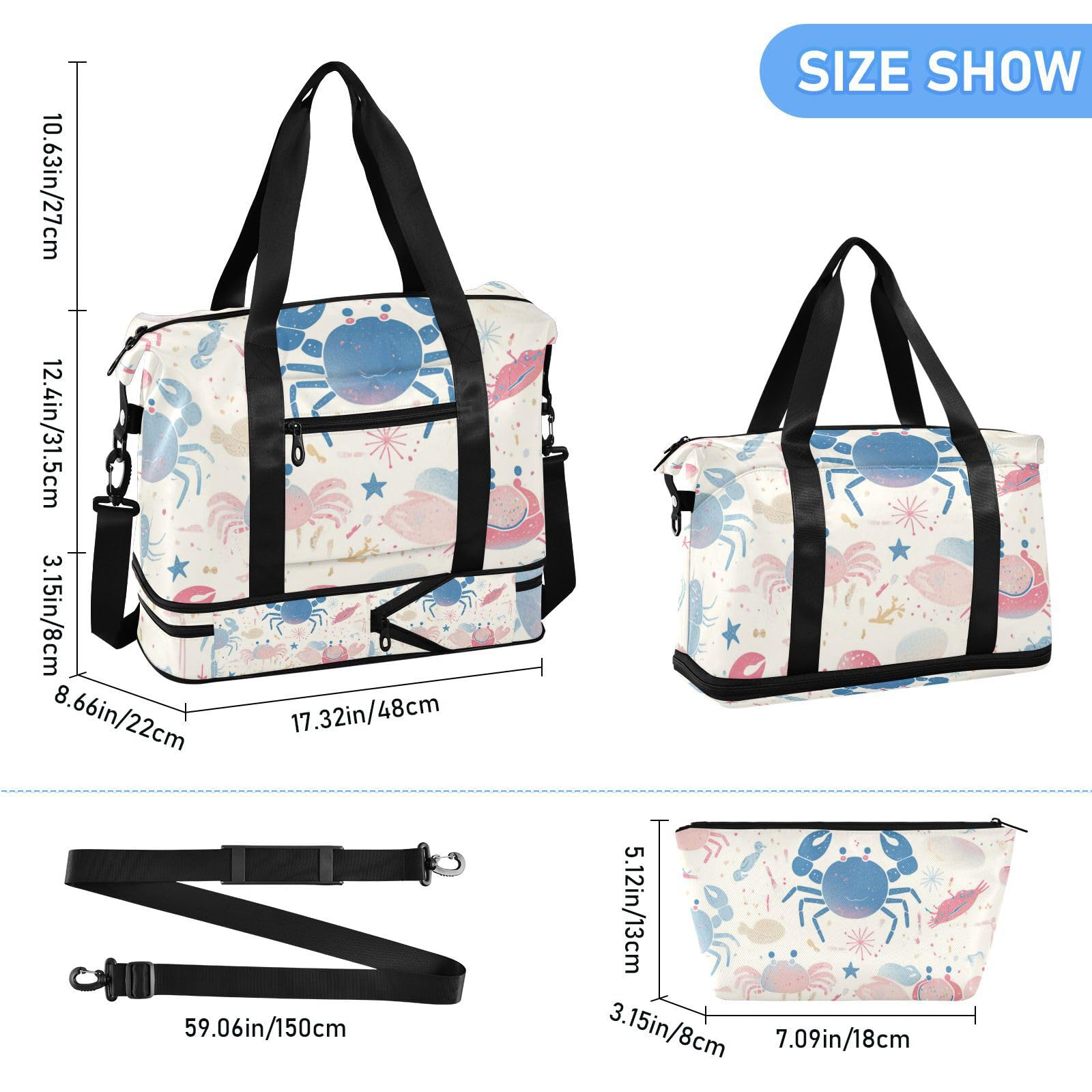 Reisetasche mit Nassfach, verstellbarer Riemen, für Sport, 2-teiliges Set für Männer und Frauen