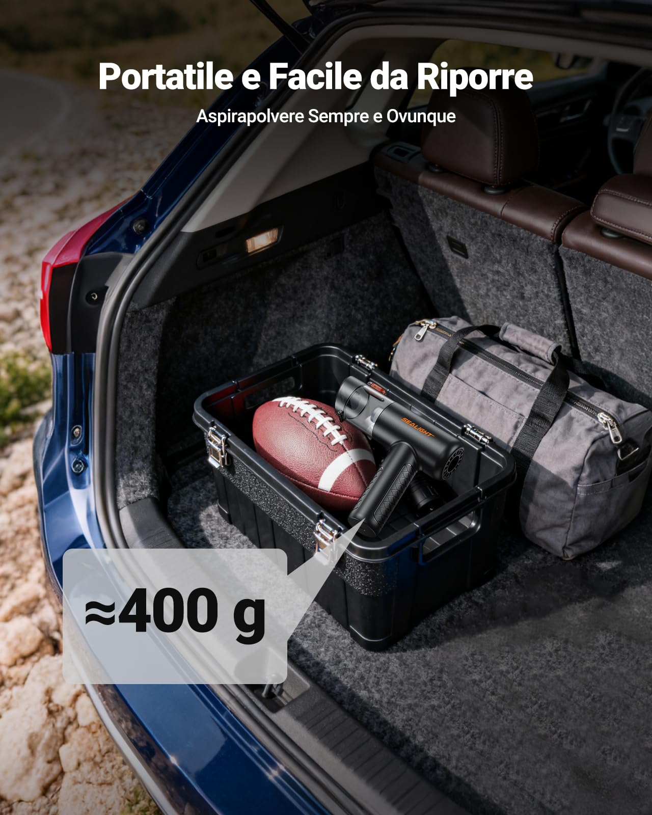 SEALIGHT Aspirabriciole Senza Fili, 32000Pa 4-in-1 Aspirapolvere Auto Cordless con 400000 RPM Motore Brushless, One-Touch Dust Dump, Mini Aspirapolvere per Casa, Ufficio, Auto, Capelli
