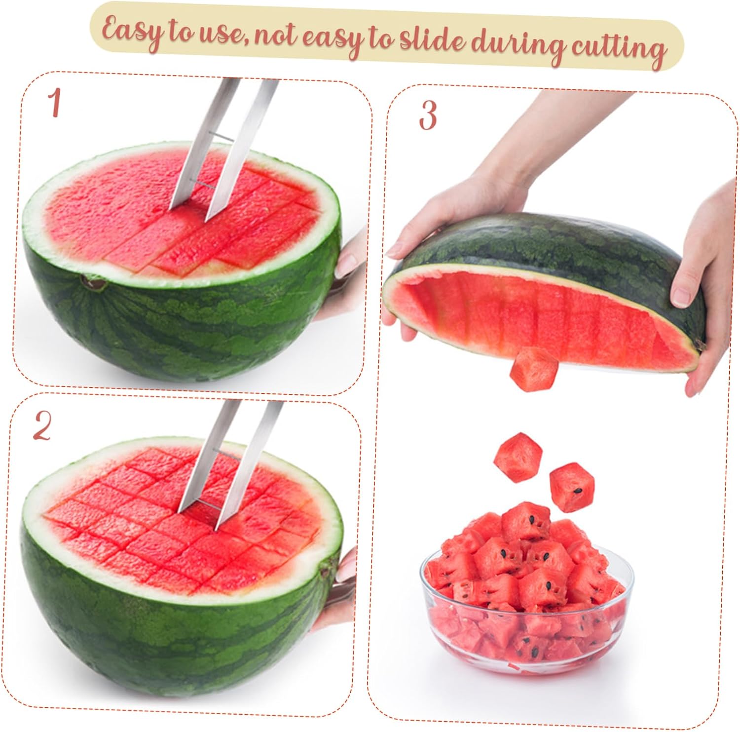 2 Pcs 304 Stainless Steel Watermelon Cutter Slicer Cube Tool