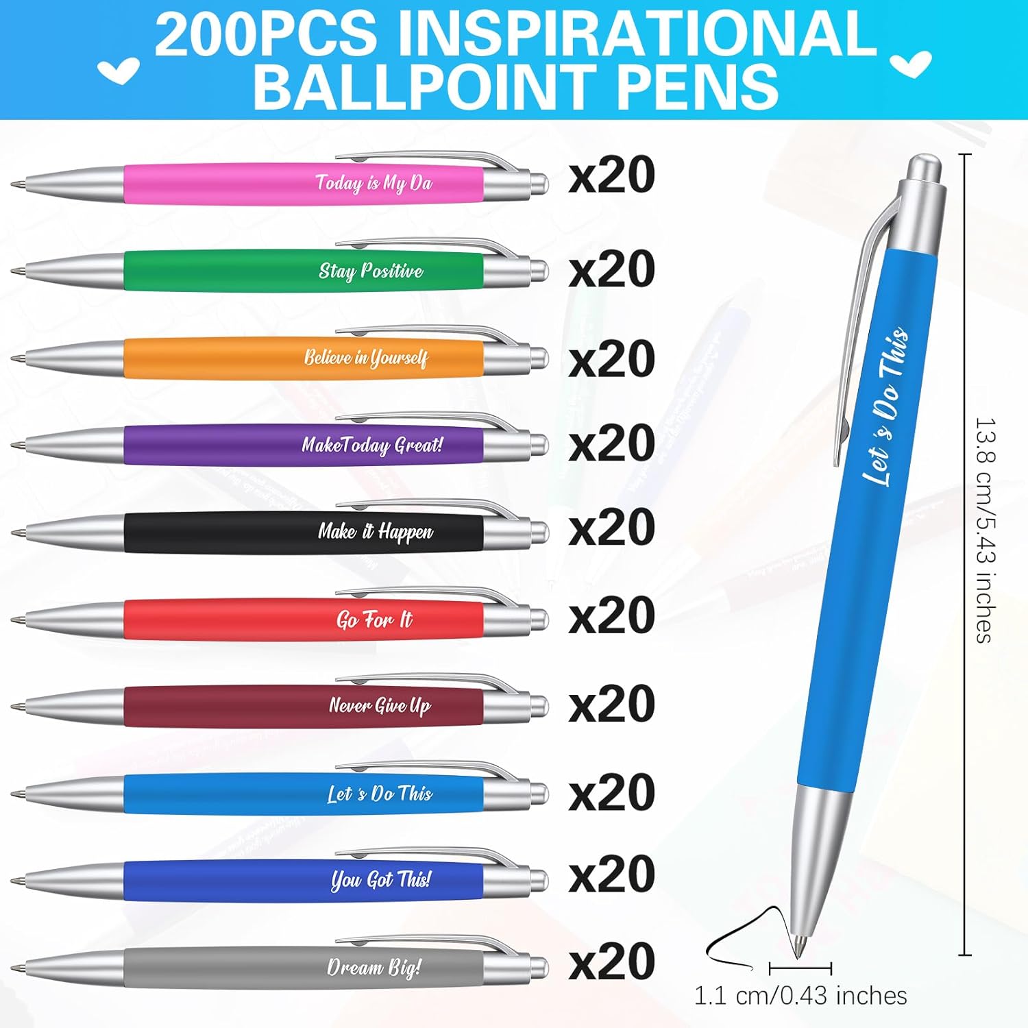 Gueevin 200 Pcs Inspirational Pens Employee Appreciation Gift Black Ballpoint Ink Funny Motivational Thank You Pens Bulk for Office Worker Teacher Women Men(Inspirational Style) - Image 2