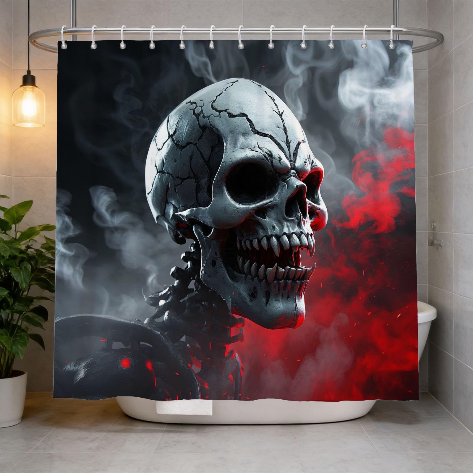 Hongduo 3D Head Skull Print Shower Curtain for Stalls Bathtubs Horror Skull Bathroom Decor Shower Curtain Set Polyester Fabric Waterproof 180x180cm/71X71 Inch with Hooks