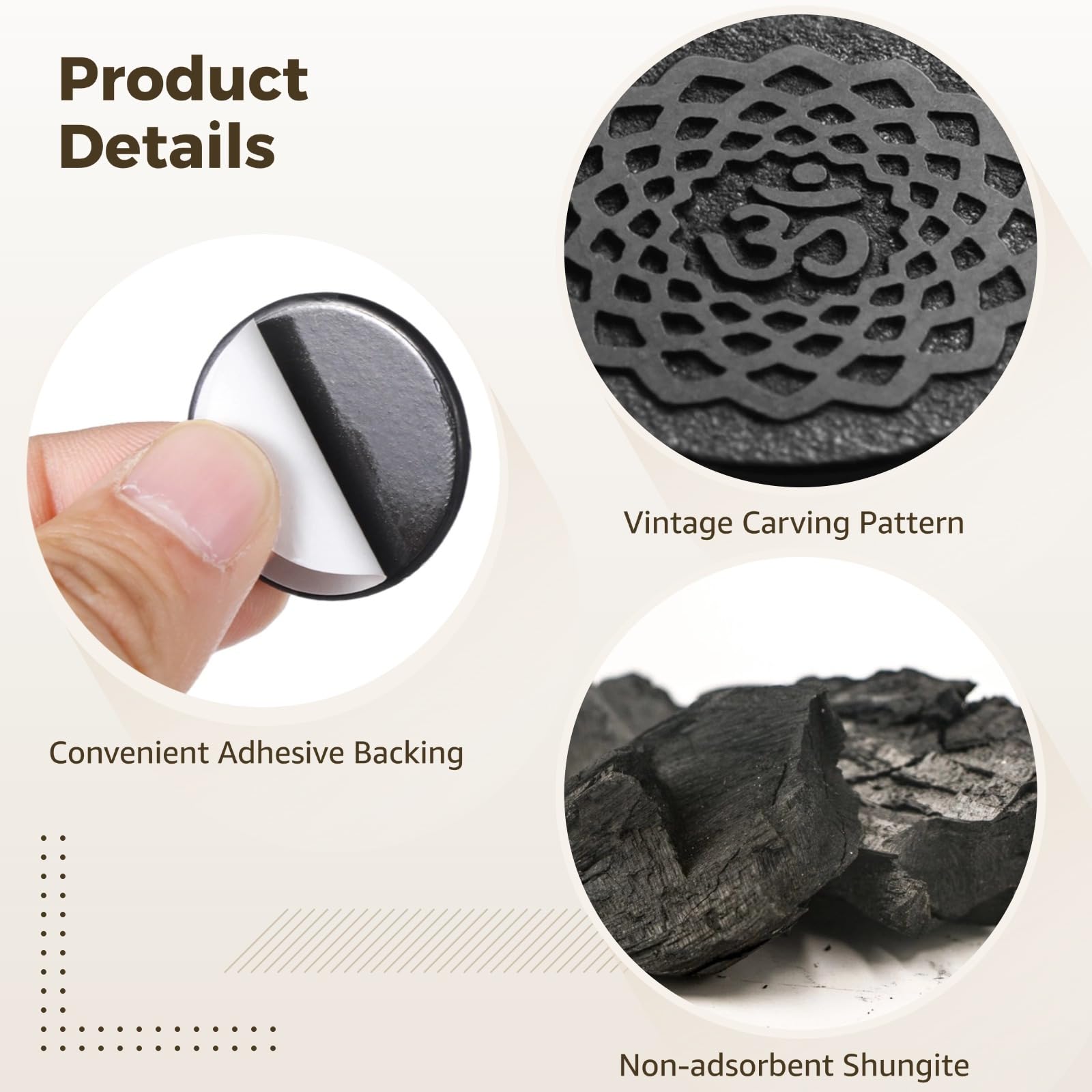 2 adesivi in shungite per smartphone, stile antico, design rotondo, schermatura emf per telefoni cellulari, simboli Ohm geometrici piastre di shungite