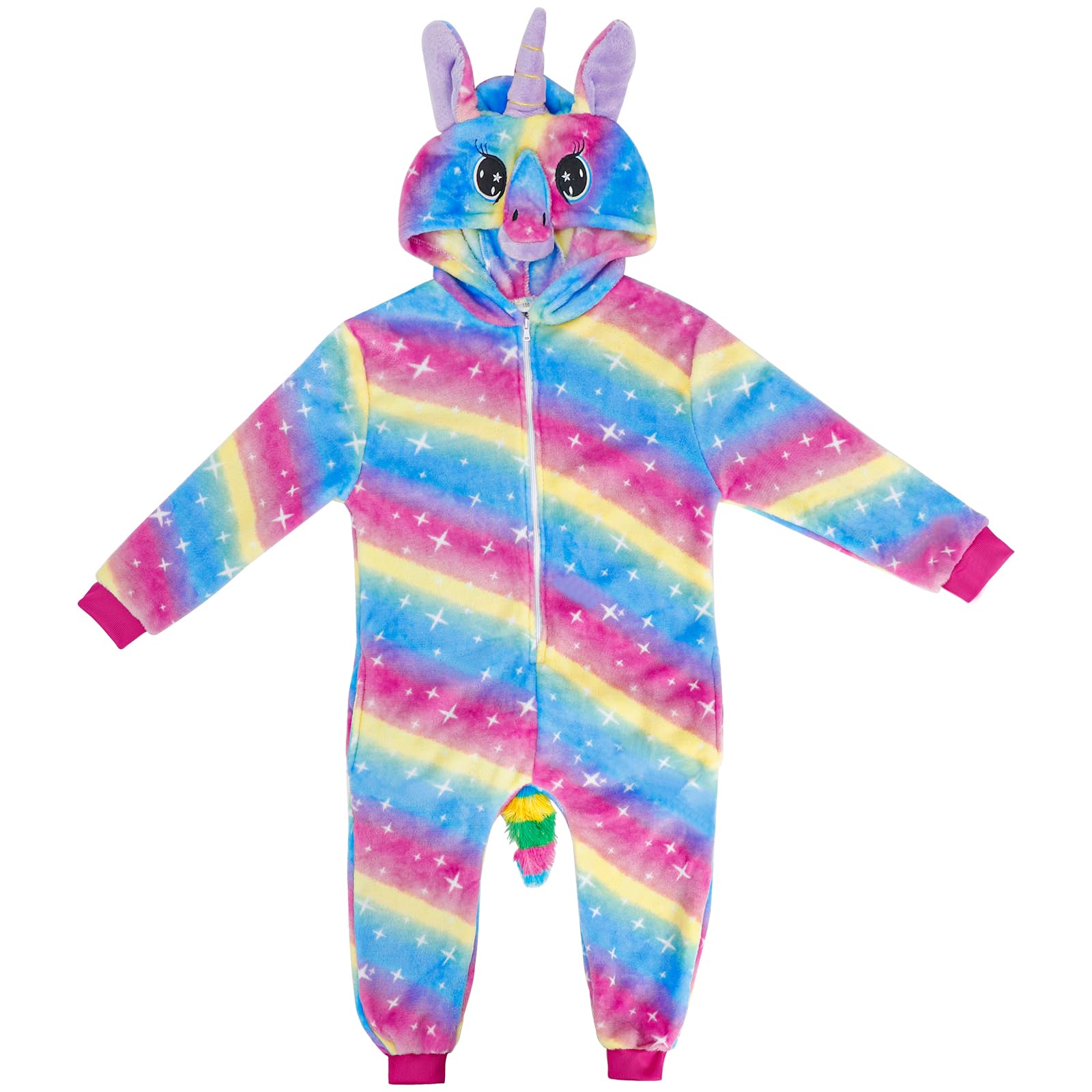 KAKU NANU Einhorn Onesie für Mädchen 2-10 Jahre,Strampelanzug Fleece Overall mit Reißverschluss 2 Taschen