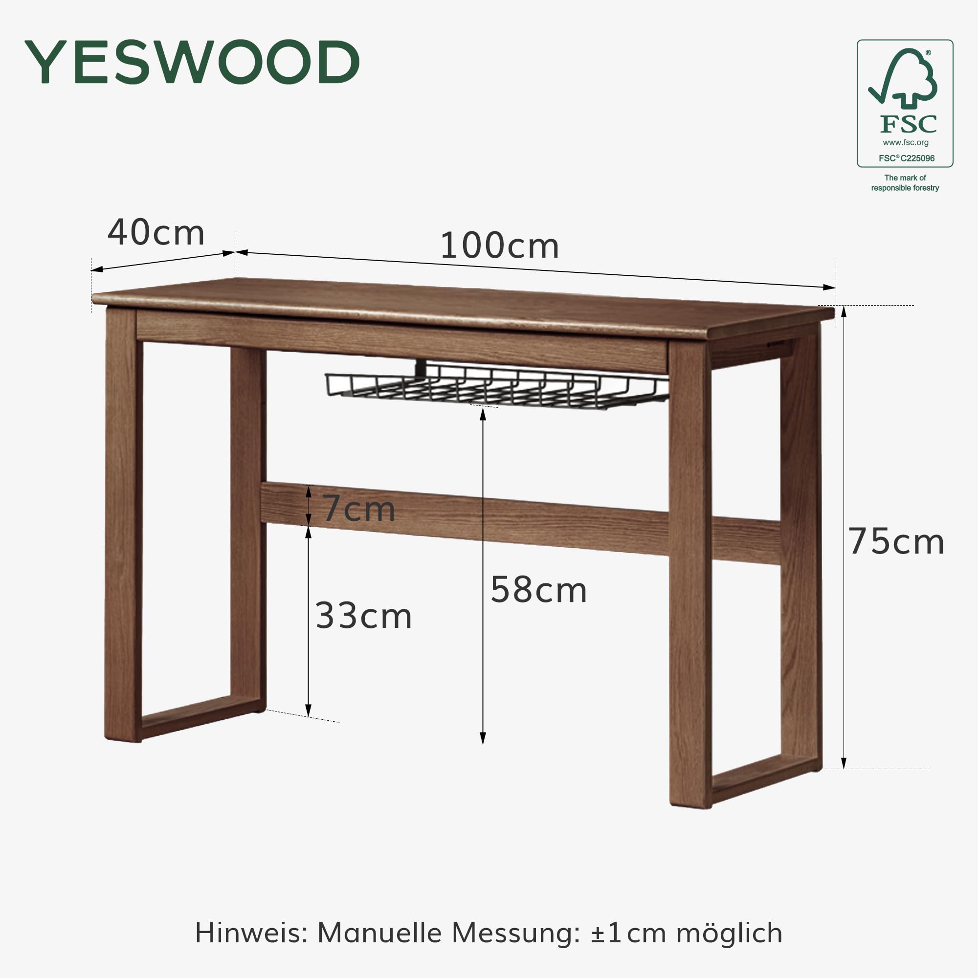 YESWOOD Massivholz Kleiner Schreibtisch mit Schubladen & Ausziehplatte 1.2M