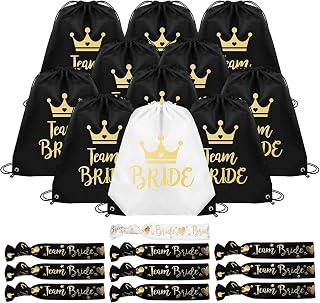 11 Stück JGA Rucksack Set Team Braut Set, Junggesellenabschied Taschen Mit Armband, JGA Turnbeutel Team Braut, Brautjungfern Geschenke, Team Bride Accessoires Für Hochzeit Party