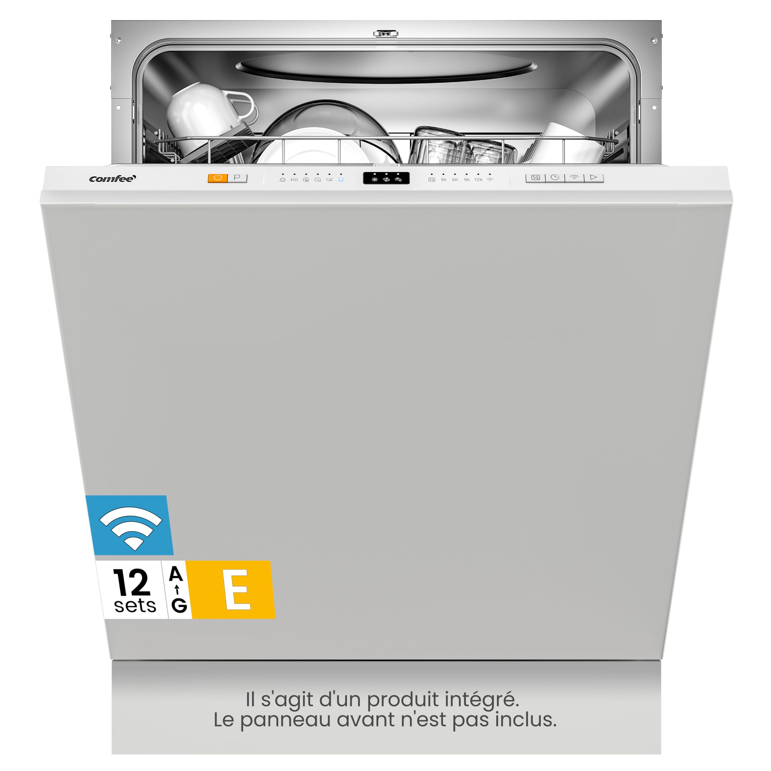 COMFEE' CDWPB1215PB-EU Built-In Dishwasher, 12 Cutters, 60 cm, WiFi | IoT Function, Cloud Wash, Quick Wash 30 min, Extra Dry, Delayed Start, 47 dB, White