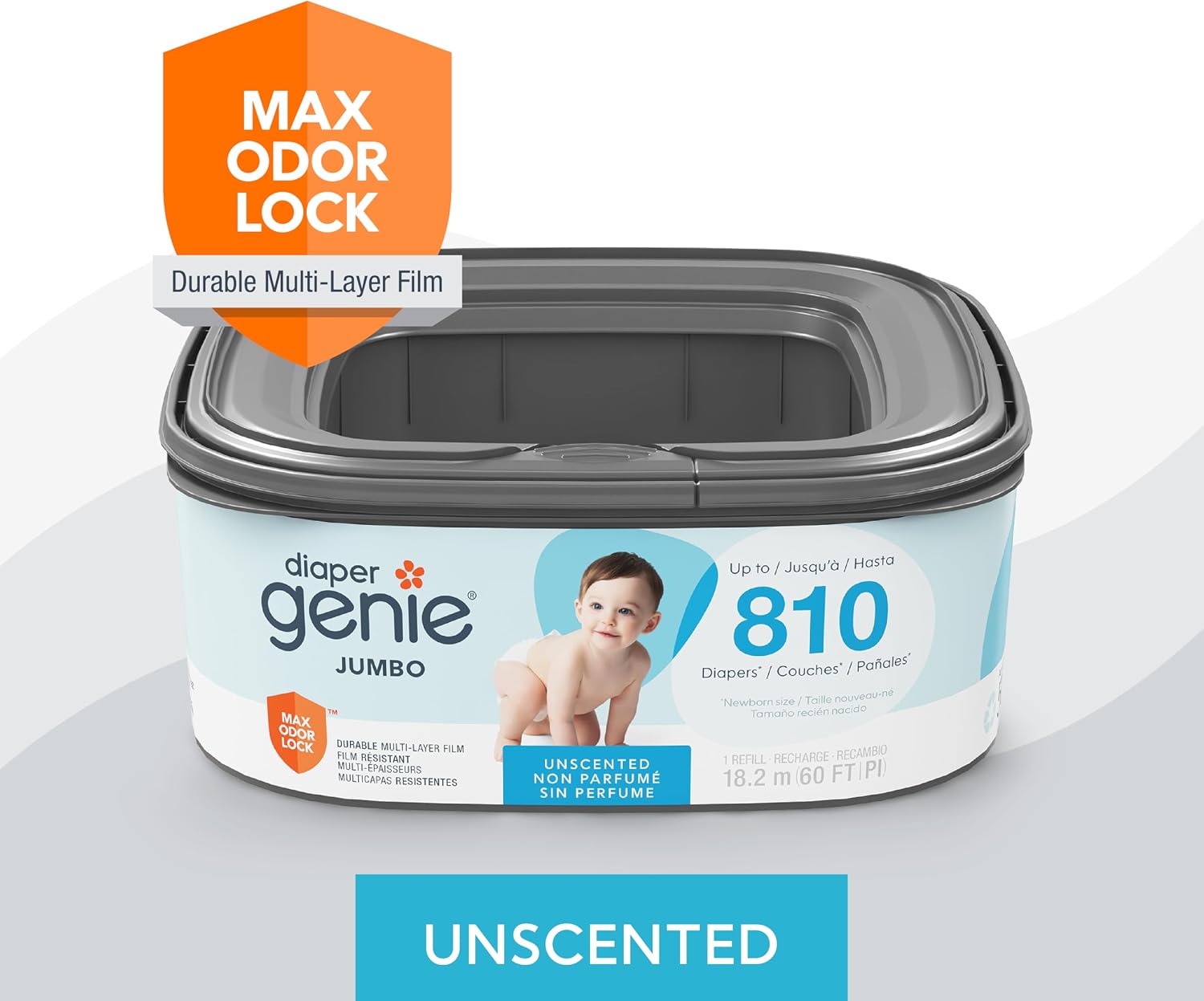 Diaper Genie Jumbo Square Refill 2-Pack | Holds Up to 1620 Newborn Diapers | Odor-Locking Barrier Technology | Compatible with Select, Premier, Classic & Compact Diaper Genie Pails