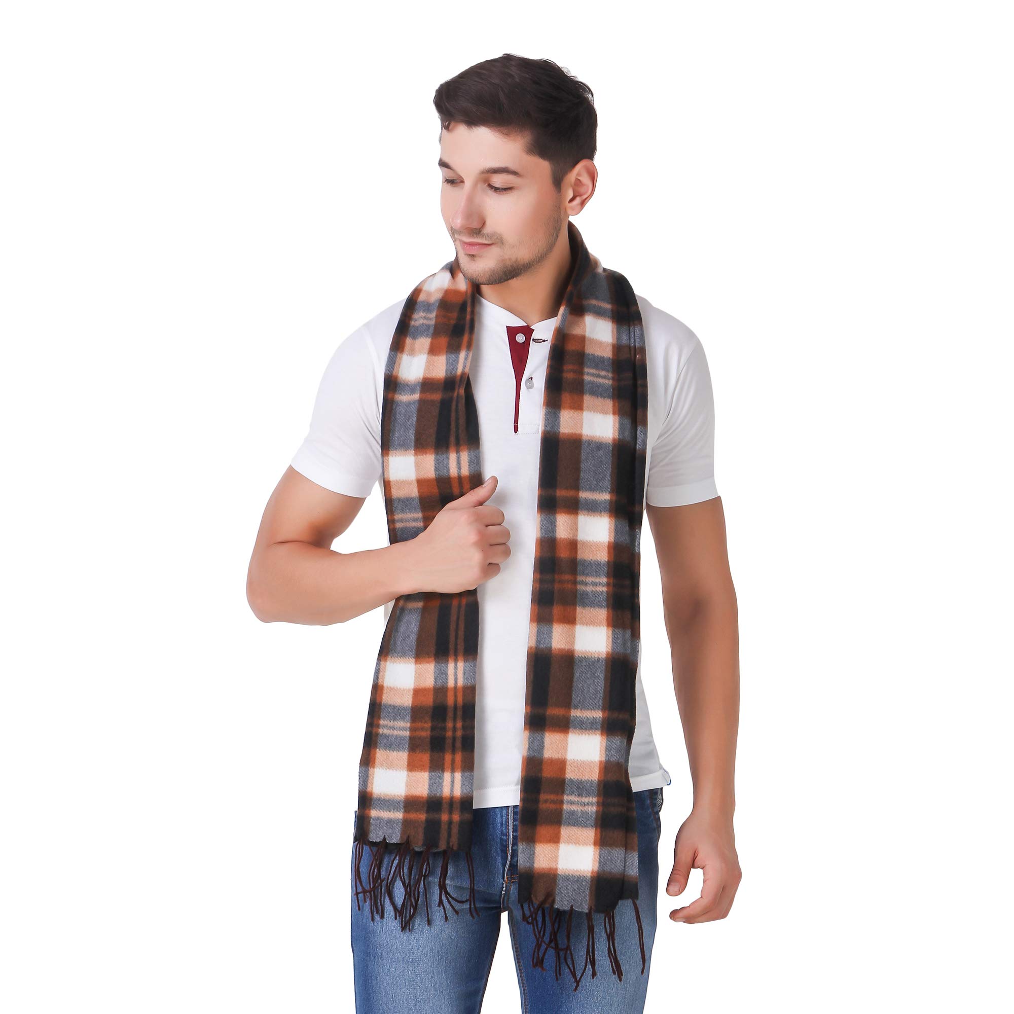 trendy house Brown Colored Soft Casual Checkered Cold Weather Winter Woolen Muffler For Men-picture-19