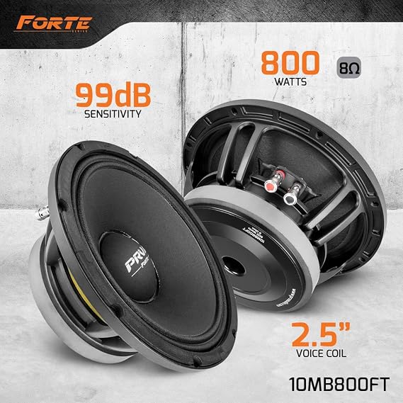 PRV AUDIO 10 inch Midbass Speaker 10MB800FT, 800 Watts, 8 Ohm, 2.5 in Voice Coil, Pro Audio Mid Bass Loudspeaker (Single)