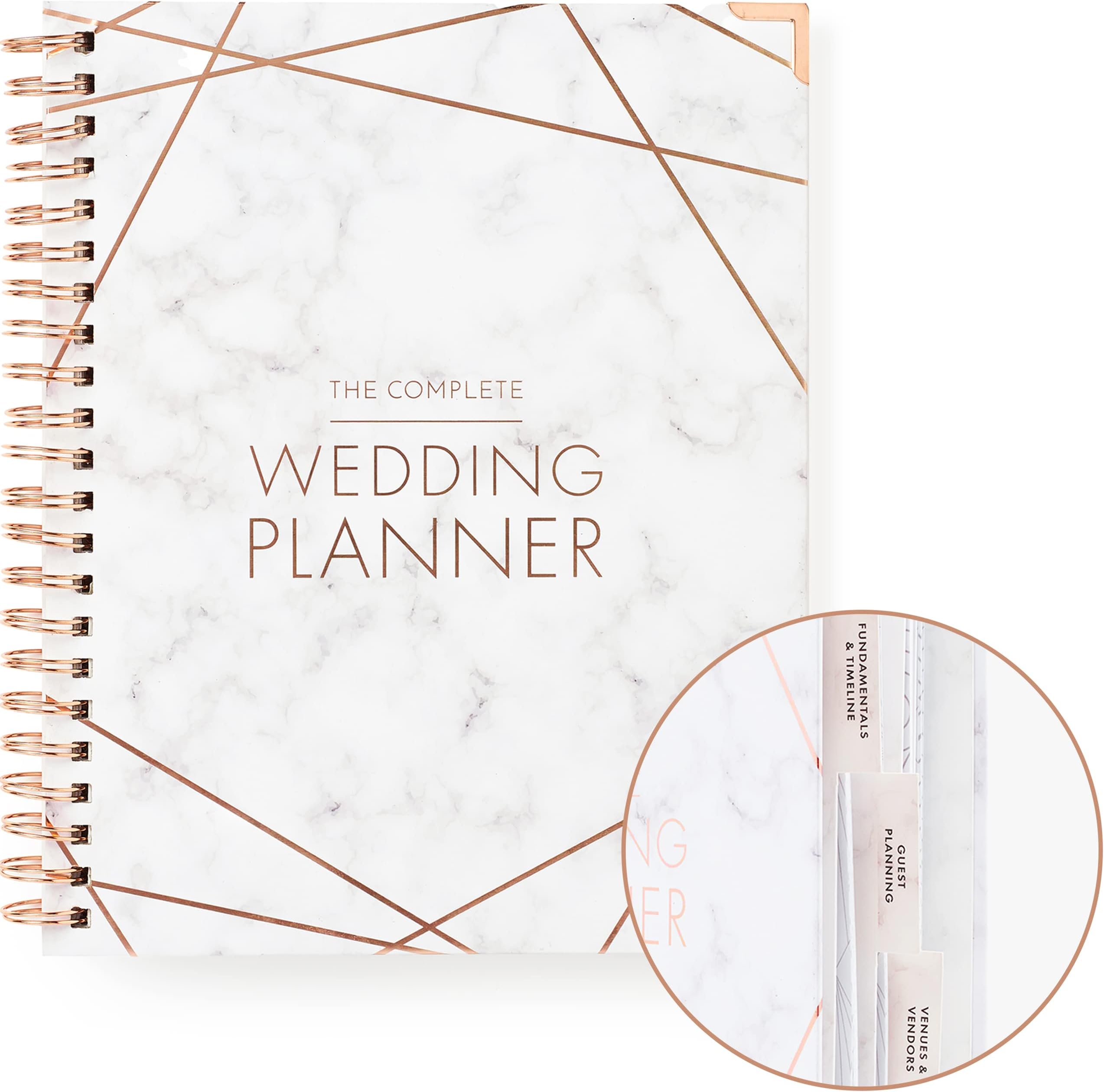 [New] Wedding Planner Marble Gold - Undated Bridal Planning Diary Organizer - Hard Cover, Pockets & Online Support
