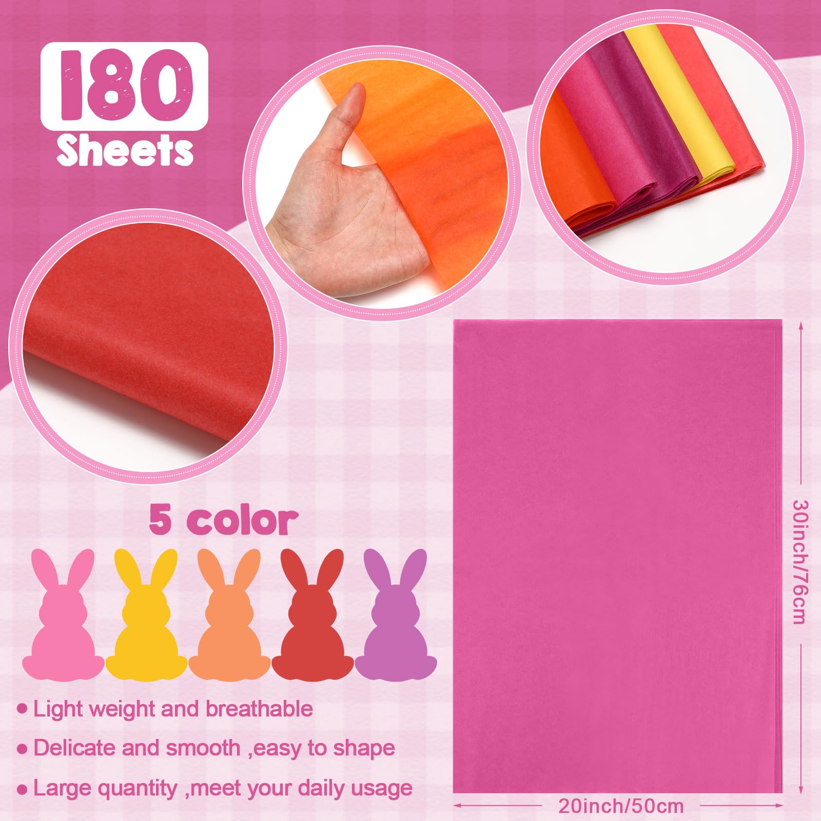 meekoo Carta velina senza acidi, 76 x 50,8 cm, senza tamponi, senza acidi, per vestiti, tessuti, biancheria, libri, foto, gioielli, regali, confezione da 5 colori, 180 pezzi