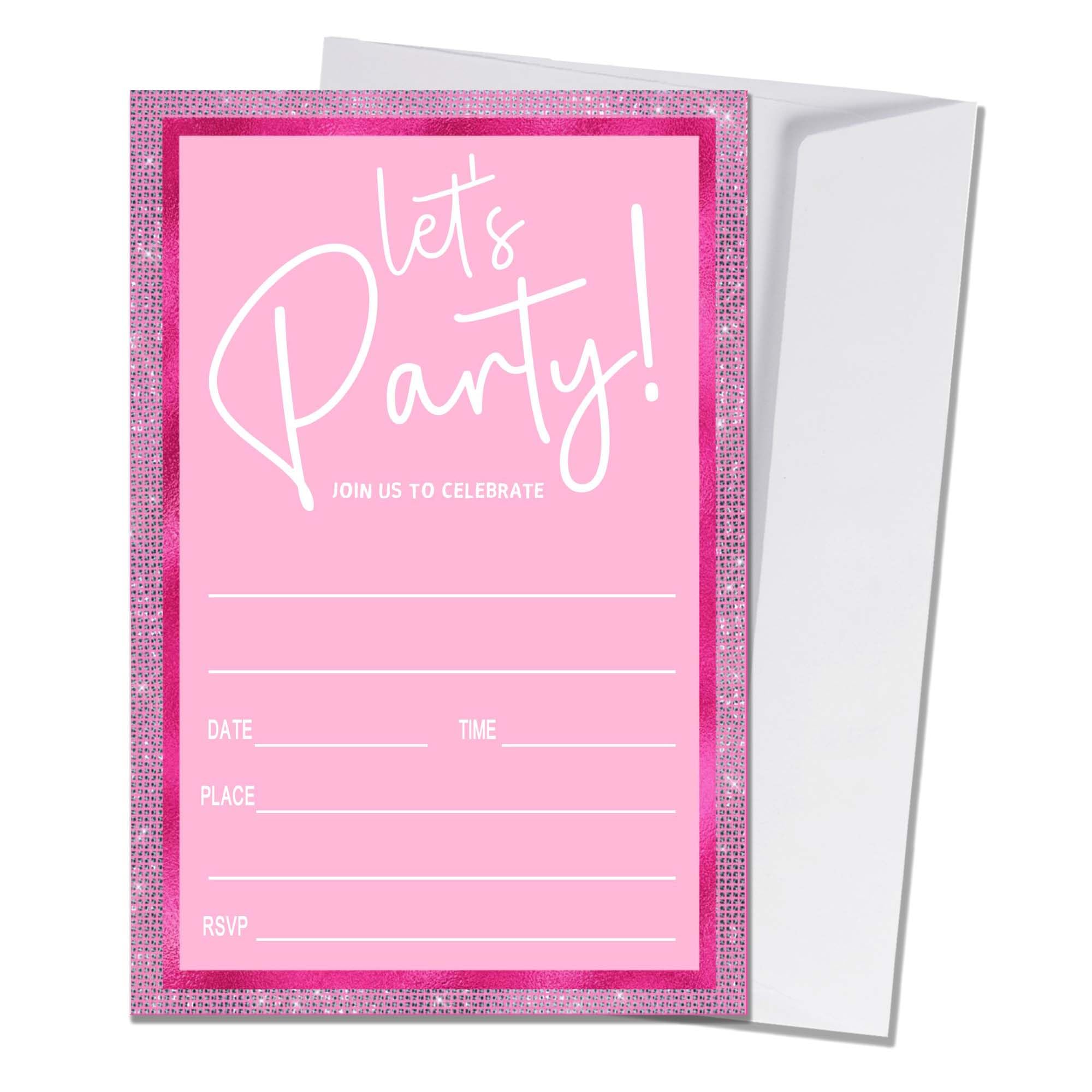 Wybgno Lets Party Birthday Invitation Birthday Party Invitations for Girls Pink Silver Invite Birthday Party Invite 20 Invite Cards with