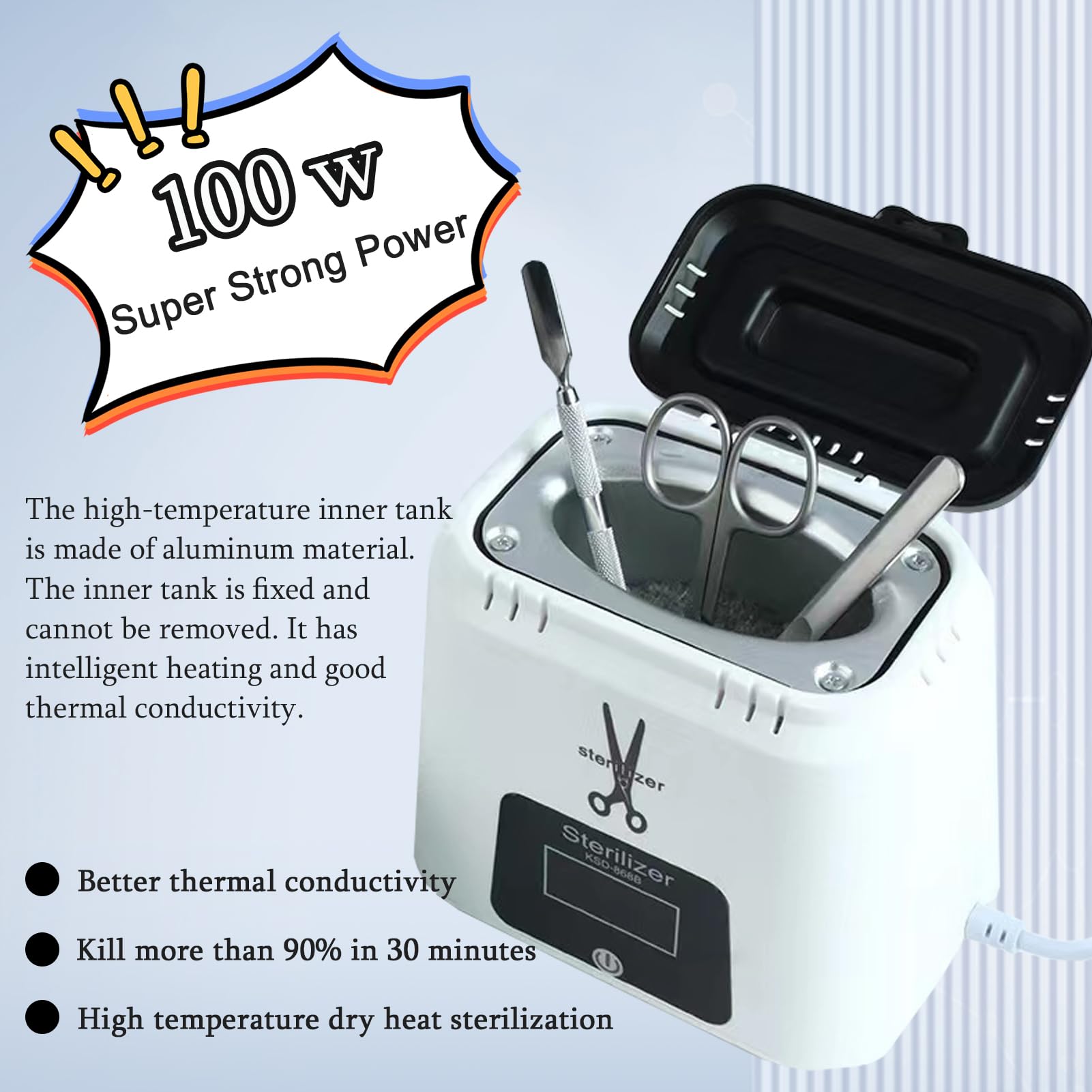 Esterilizador de herramientas para uñas de alta temperatura, portátil para herramientas de arte de uñas de metal, esterilizador de herramientas dentales con cuentas de vidrio, esterilizador