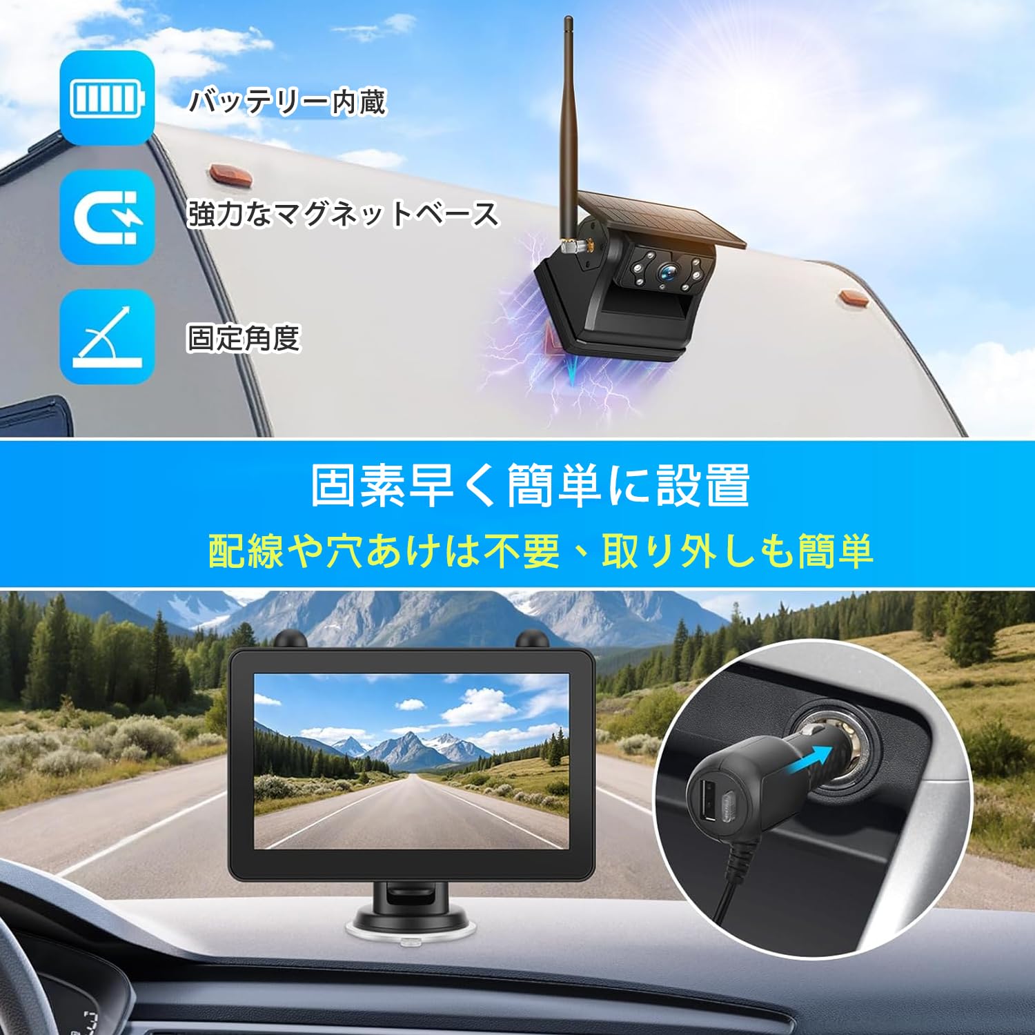 Amazon.co.jp: Tigwiss 太陽光発電 ワイヤレス バックカメラモニター