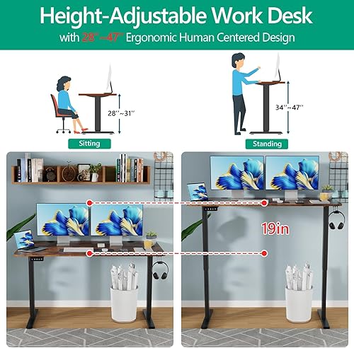 Miniatura 34 de Estación de trabajo de computadora de altura ajustable, escritorio eléctrico de pie para sentarse, mesa de computadora que se eleva hacia arriba y