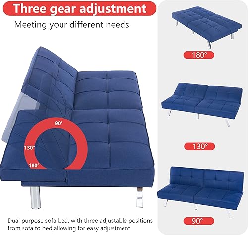Miniatura 5 de PayLessHere Sofá cama convertible solución que ahorra espacio para salas de estar, apartamentos y dormitorios, color azul