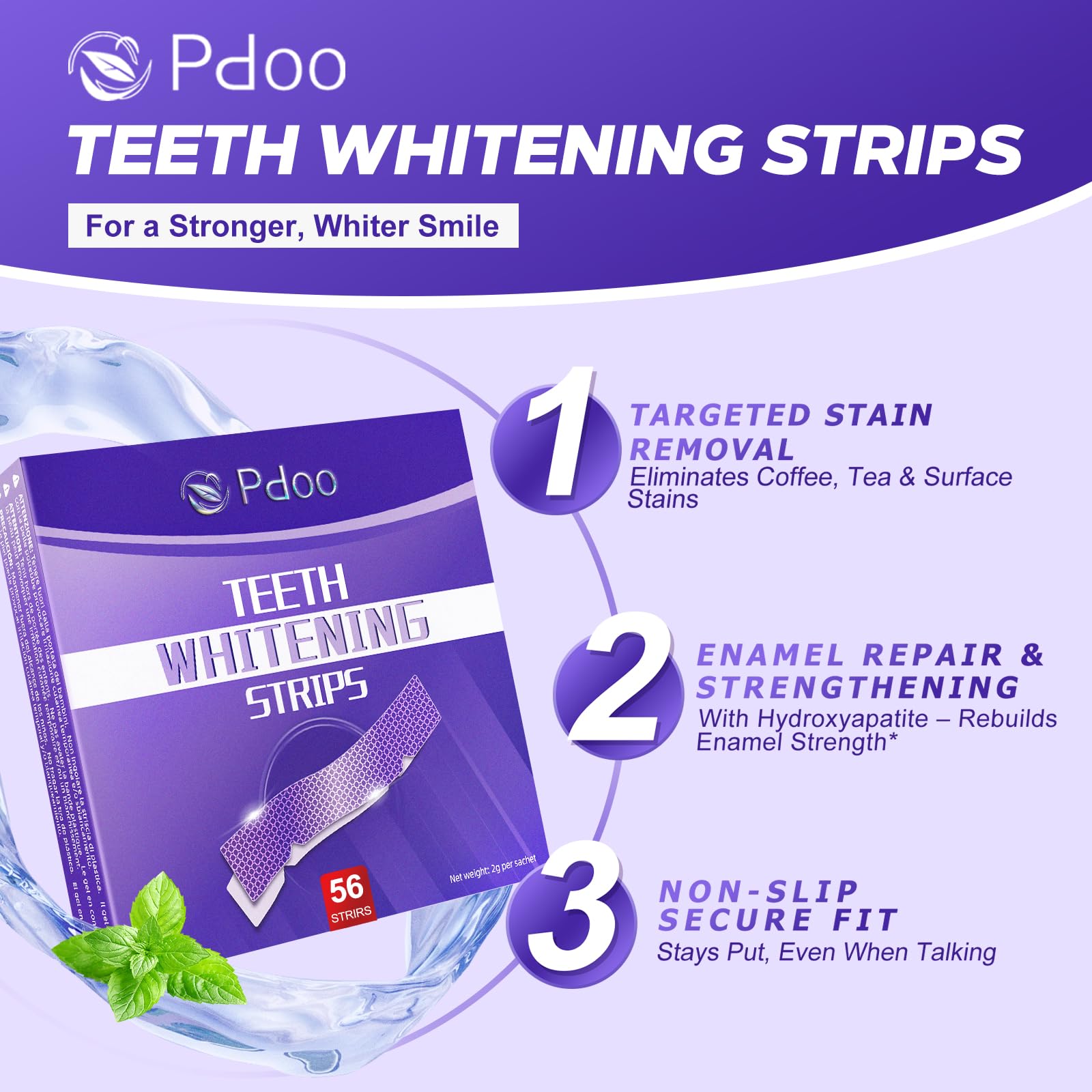 Strisce di sbiancamento dentale viola 56 pezzi (28 paia) | Kit sbiancante dentale senza perossido | Effetto correttore di tonalità gialla | Whitening Strips per sbiancamento dentale in 7 giorni