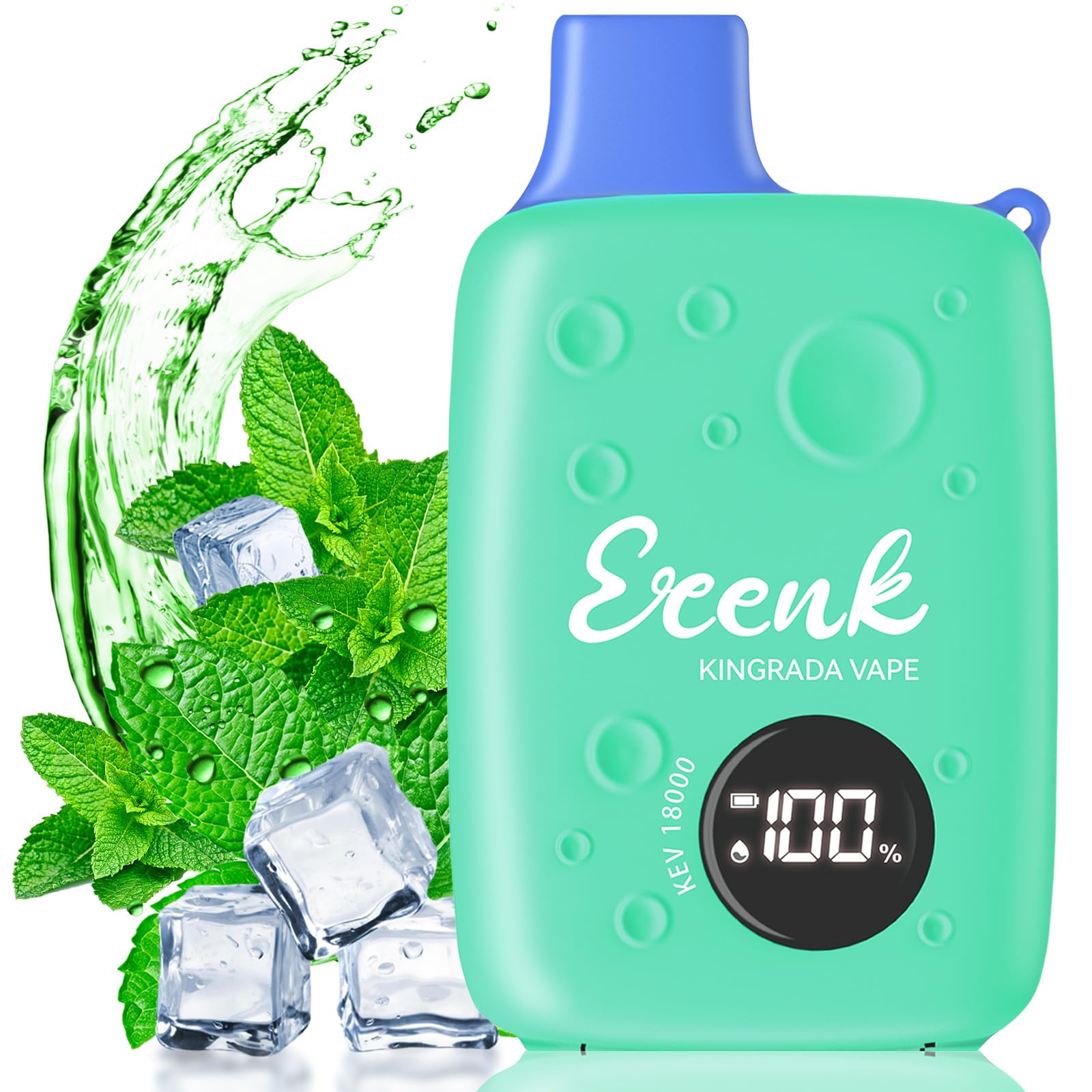 ECENK VAPE 電子タバコ 使い捨て VAPE 18,000回吸引可能 ベイプ シーシャ 10風味 爆煙 充電式 大容量 LEDディスプレイ搭載 持ち運び 水蒸気タバコ 禁煙サポート ニコチンなし 煙量調節可能 ストラップ付き (メンソール)