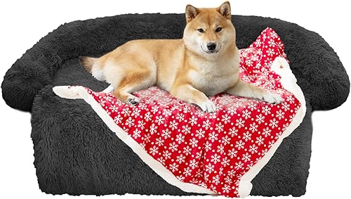 Miniatura 10 de Cama calmante para perro, tapete de felpa esponjosa para perros, protector de muebles con funda extraíble lavable para perros y gatos grandes,