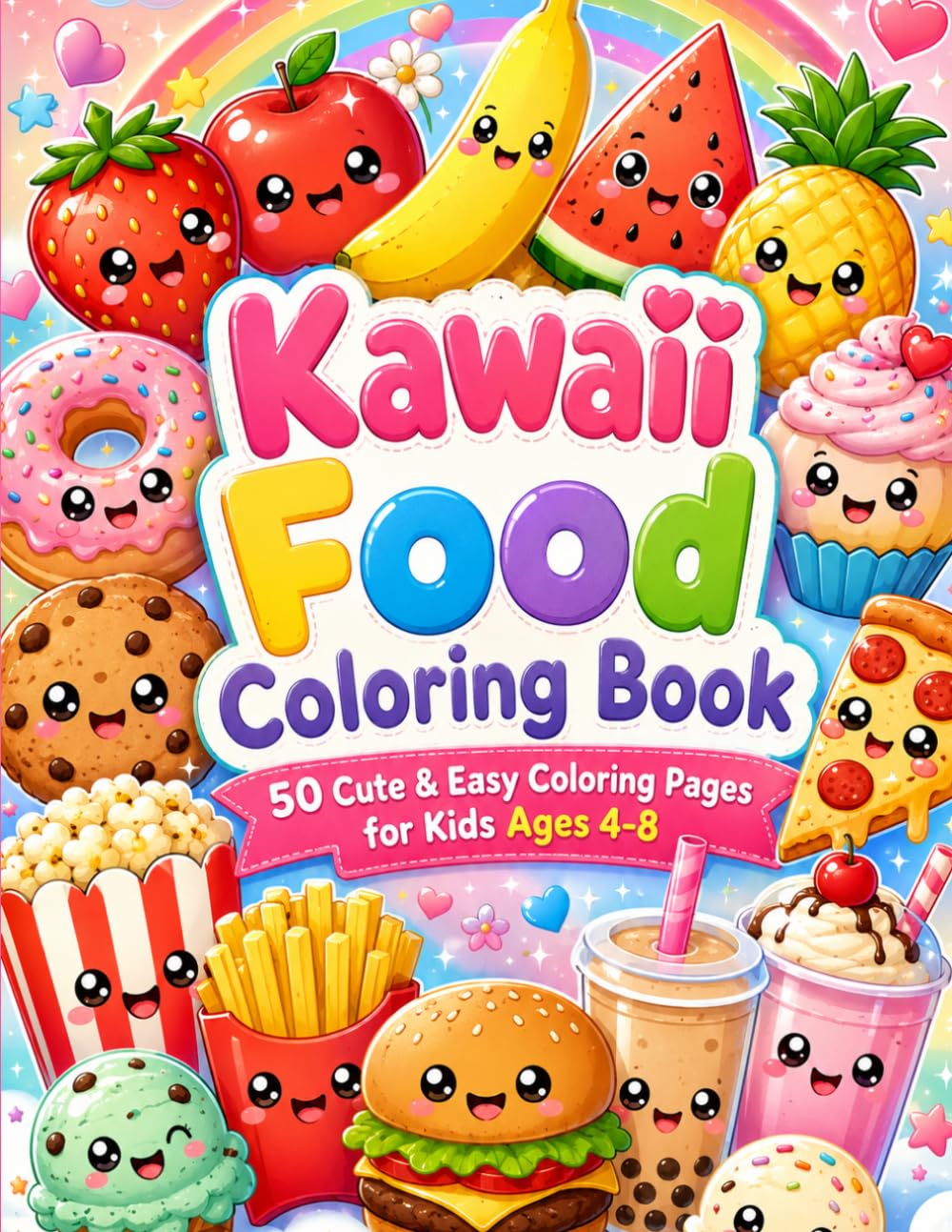 Kawaii Food Coloring Book for Kids Ages 4–8: 50 Cute & Easy Coloring Pages Featuring Adorable Fruits, Desserts, Snacks, Drinks and Fun Food Friends