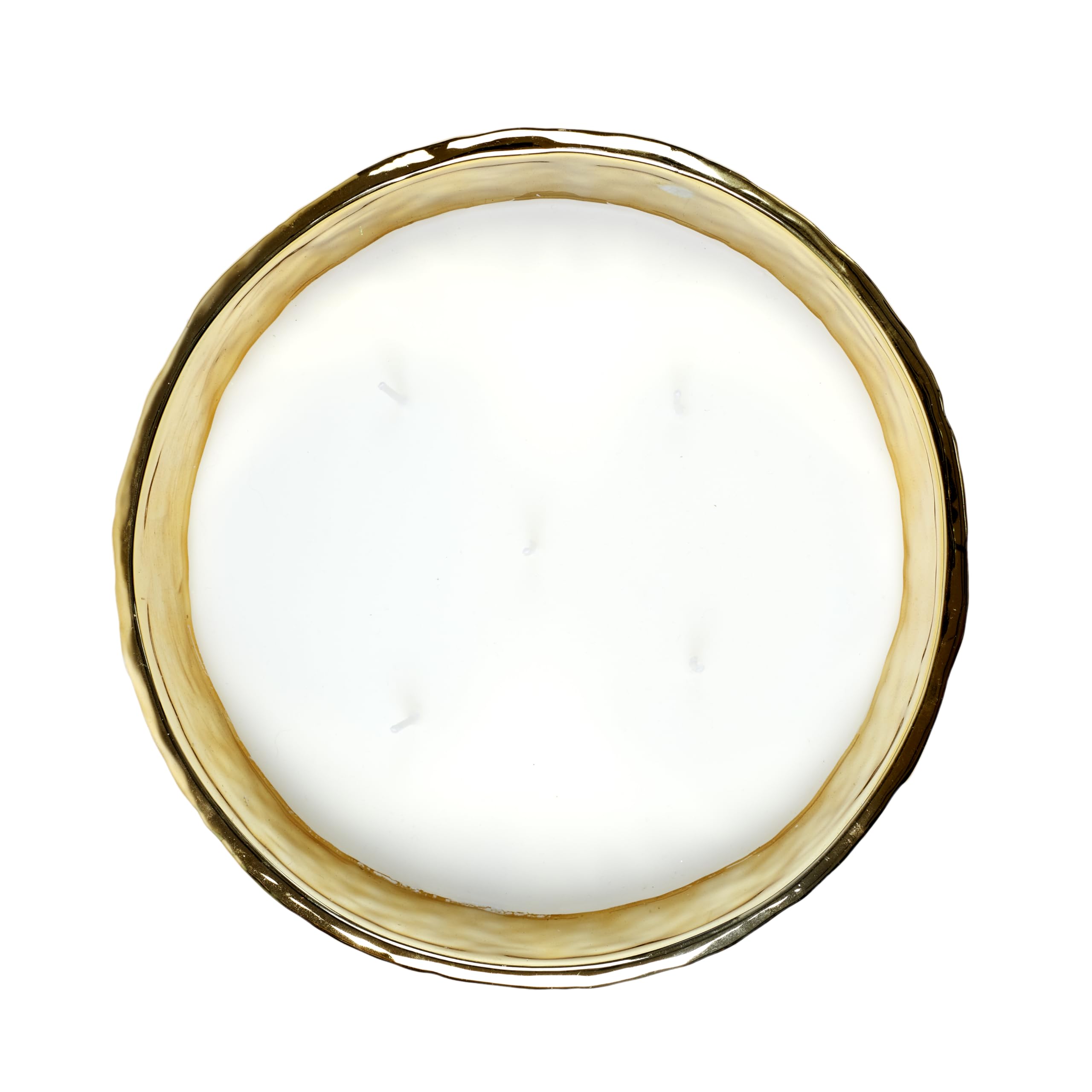 HOME DECO FACTORY - BO5486 Vela Perfumada Martillada Dorada 5 Mechas - Aroma Ámbar - Cera de Parafina - Tarro de Cerámica - Tiempo de Combustión 25h - Ø 21 cm - Color Amarillo