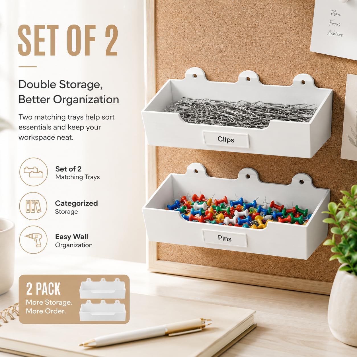 Corkboard Accessory Organizer Tray Compatible with Cork Boards, Push Pin Storage Holder for Desk Organization, Small Office Supply Container for Home Office and Workspace image 4