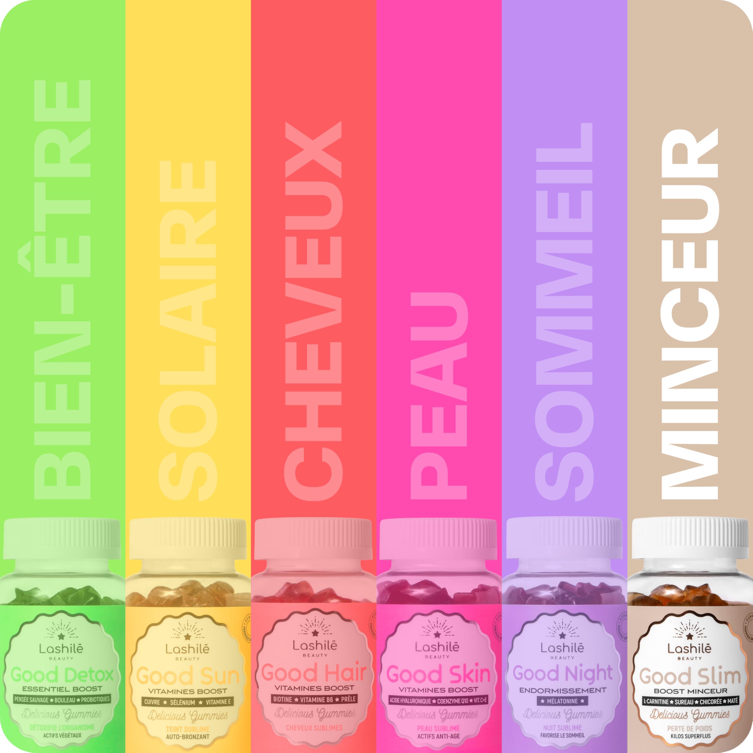 Lashilé Beauty - Gummies Contrôle et perte de poids - Perte du poids Puissant & Silhouette - Good Slim - Complément alimentaire Minceur - L-Carnitine Maté Vit C & B6 - Cure 1 Mois 60 Gummies