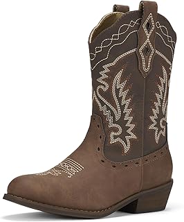 Rollda Kids Cowboy Boots Western Round Toe Cowgirl Boots for Boys Girls Toddler/Little Kid/Big