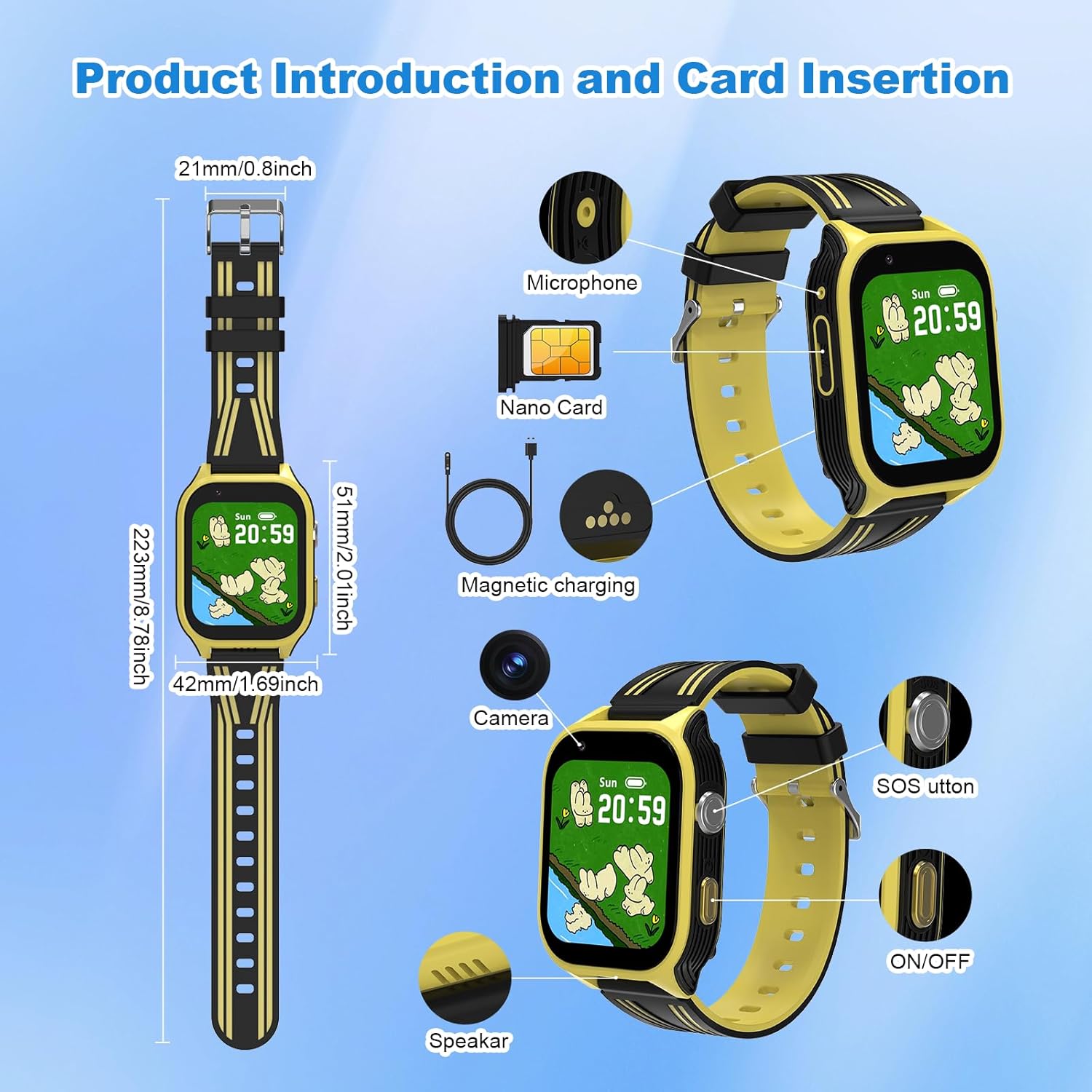 4G Kids Smart Watch - Boys Girls GPS Tracker Kid Smartwatches Phone with SIM Card Whatsapp Bluetooth Video Call SOS Alarm Voice Chat Pedometer Camera Real Time Tracking Smartwatch for Age 4-12 Yellow - Image 9