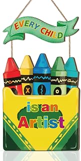 Colorful Crayon Wood Sign,Art Room Decor,Inspirational Quote Decor,Every Child is An Artist Wall Art Classroom Sign,Crayon Pencil Classroom Decoration for Kid's Room Playroom Nursery School