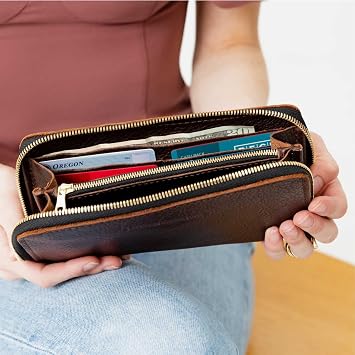 Portland Leather Goods Women's Accordion Zip Wallet, Coldbrew | Handcrafted in durable, full-grain leather, 8 card slots, secure zippered pocket