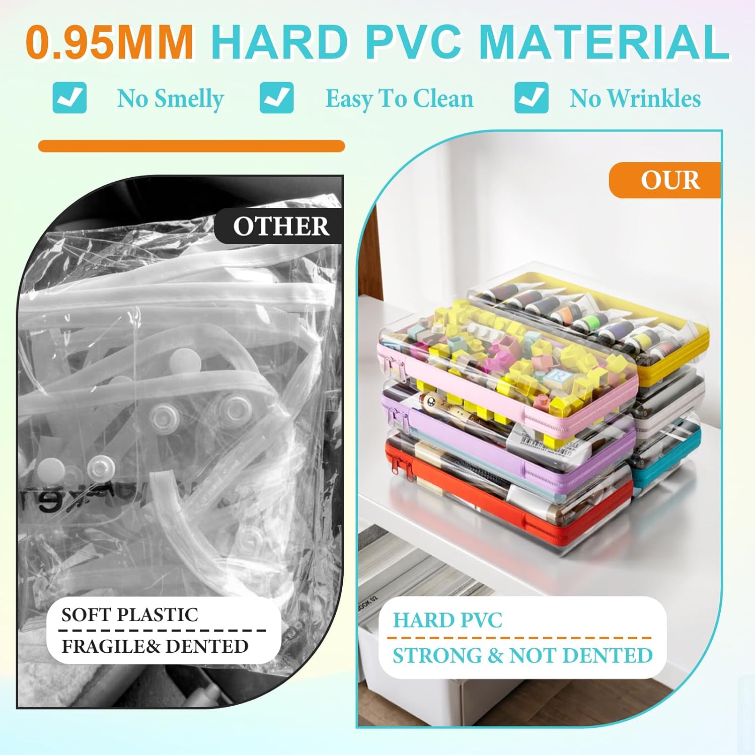 6 Pcs Clear Hard Zipper Case Hard-Sided Premium Storage Case Plastic Clear Hard Shell Zipper Pouch Portable Travel Organizer Box for Building Blocks Puzzles Cosmetics Makeup Pencil (S)