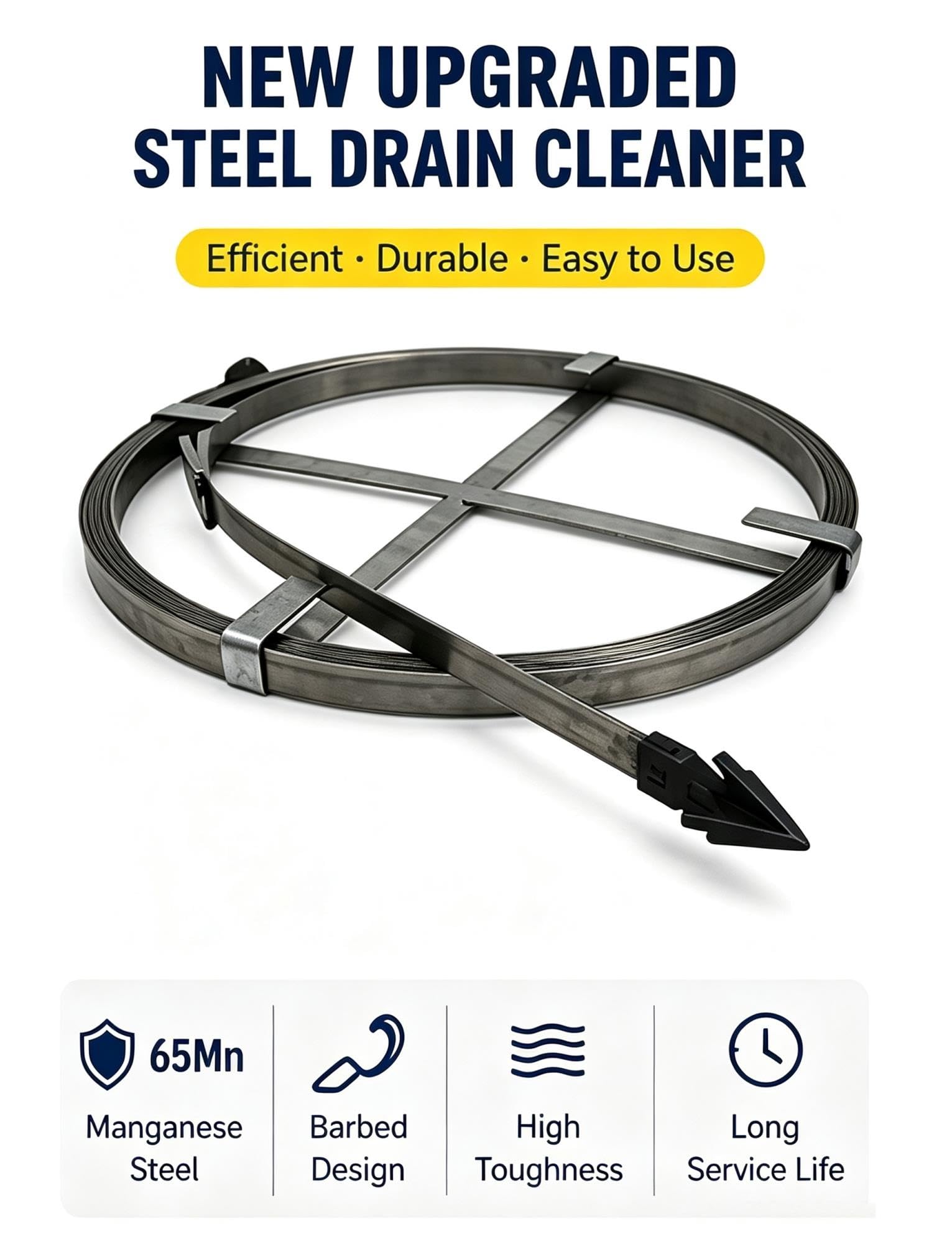 Cinta plana de acero 65Mn para limpieza de drenajes, 2.5mm, 5-50m